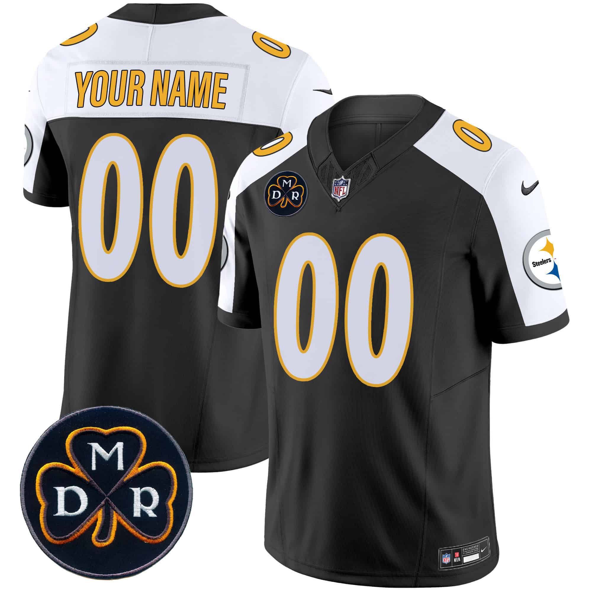 Men Pittsburgh Steelers Black 2024 Nike DMR Patch Vapor Limited Custom NFL Jersey style 1